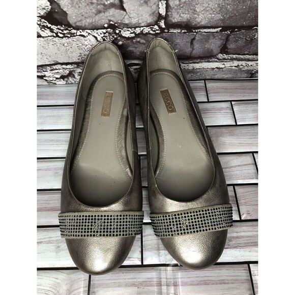 Ecco Silver Pewter Leather Rhinestone Ballet Flats Shoes Women’s Sz 40EU/9M US - Picture 11 of 16